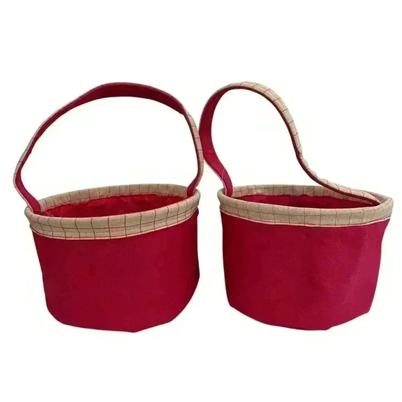 Embroidered Bunny Happy Easter Basket Canvas Pink With Handle 10" - Picture 3 of 6